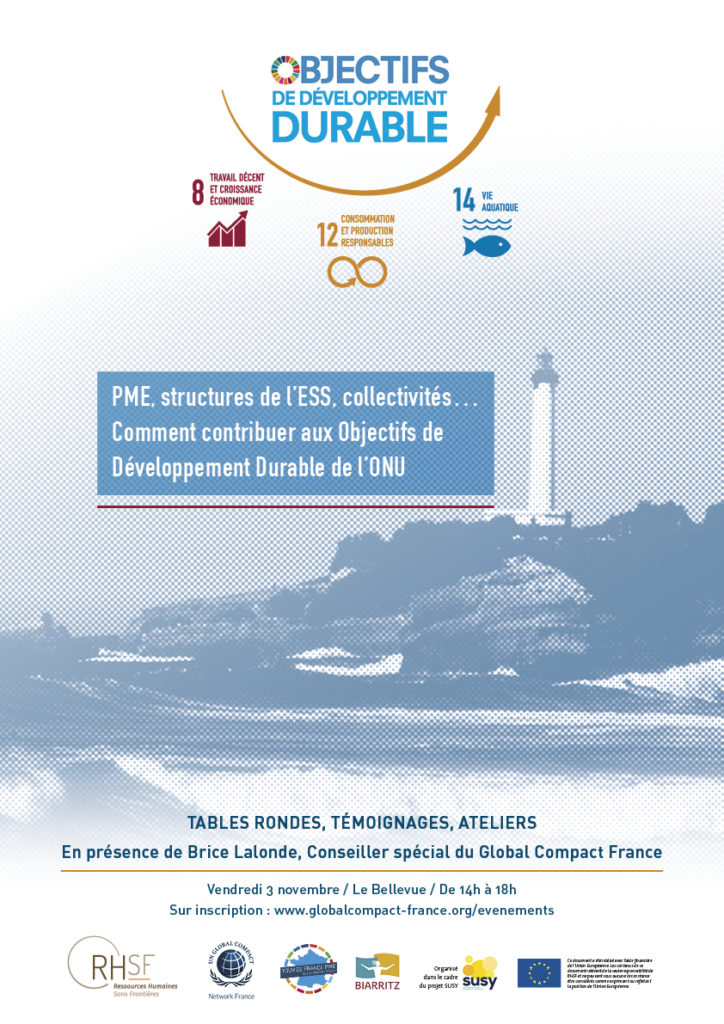 Affiche de la conférence "PME, structures de l'ESS, collectivités... comment contribuer aux objectifs du développement durable (ODD) de l’ONU ?"