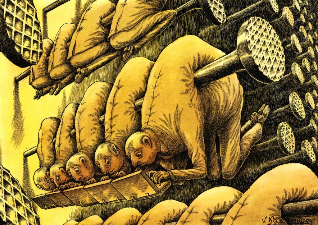 Travail forcé - crédits RHSF - dessin de Vladimir Kazanevski